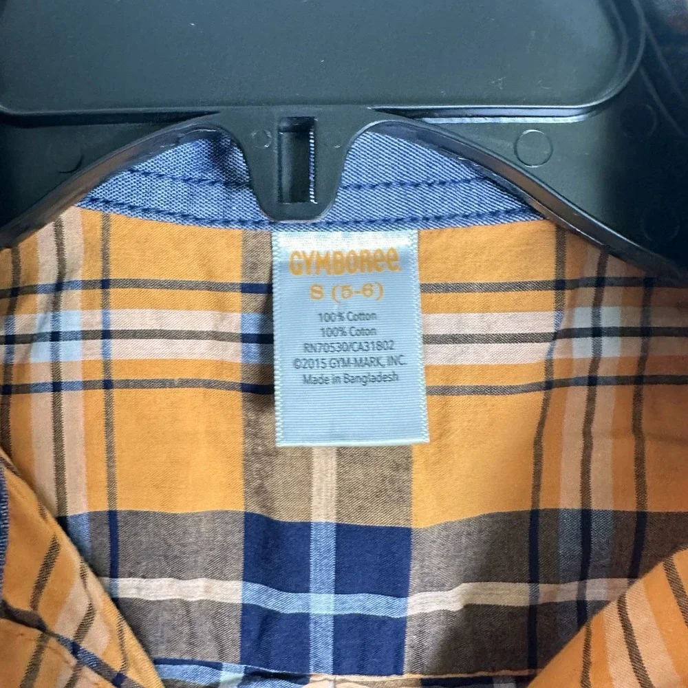 GYMBOREE BUTTON FRONT LONG SLEEVE SHIRT Youth Boy‎ Small 5-6 Orange  PLAID